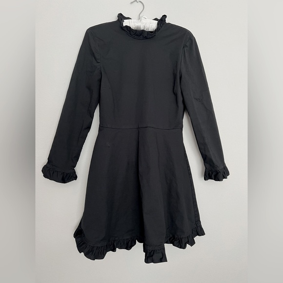 Zara Ruffle Neck Long‎ Sleeve Mini Dress Midnight Black Size Small - Picture 1 of 5